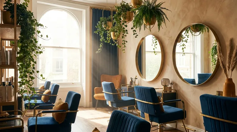 Modern salon interior with styling chairs and round mirrors, How to Start a Tattoo Shop in Indiana