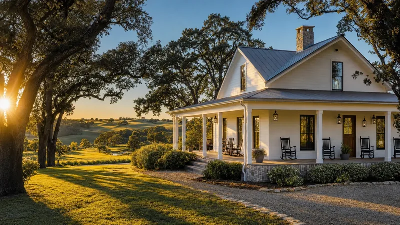 White farmhouse with a wide porch among trees at golden hour, Indiana Short-Term Rental Laws